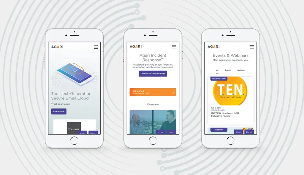 Agari website mobile screens redesign case study image