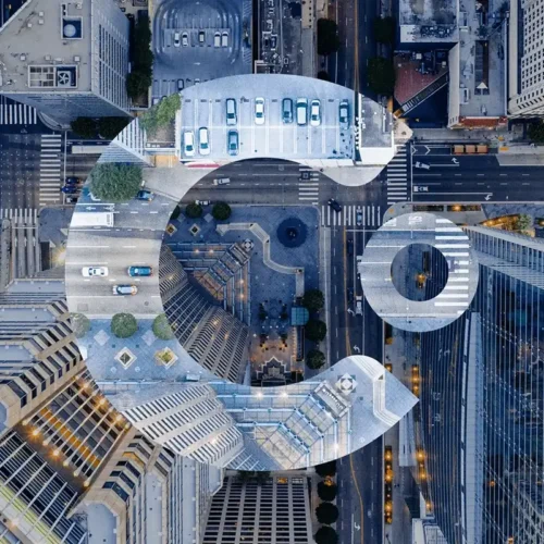 Outline Clear Digital “C” logo on an abstract background representing navigation best practices for B2B technology websites.