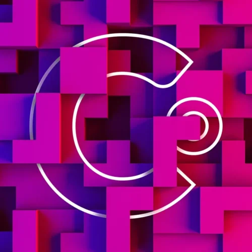 Outline Clear Digital “C” logo on an abstract background representing modular web design principles for B2B websites.