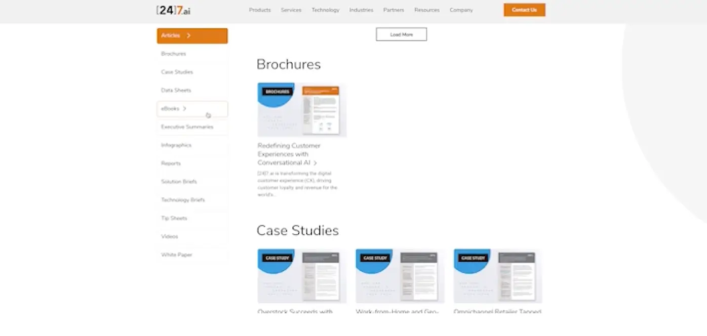Screenshot of 247.ai website resources section as an example of UX