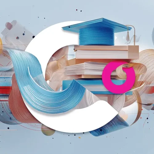 Clear Digital C logo over an abstract background representing higher education website design trends