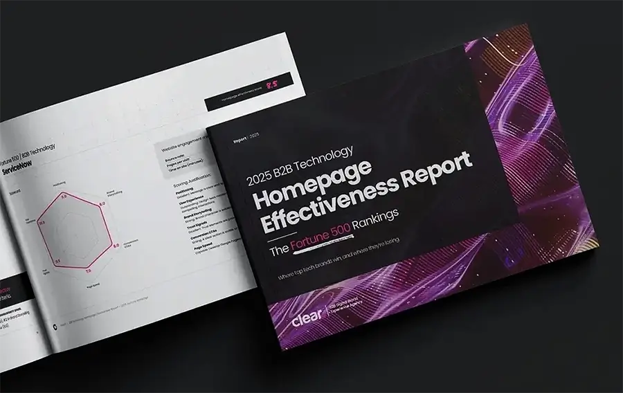Clear Digital’s B2B Fortune 500 report showing key digital marketing and website trends for enterprise companies.