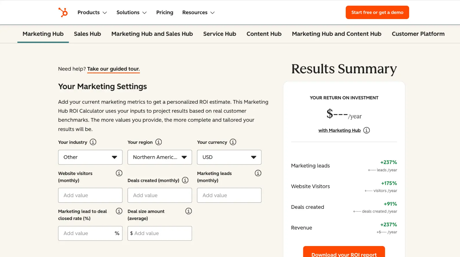 Hubspot ROI Calculator