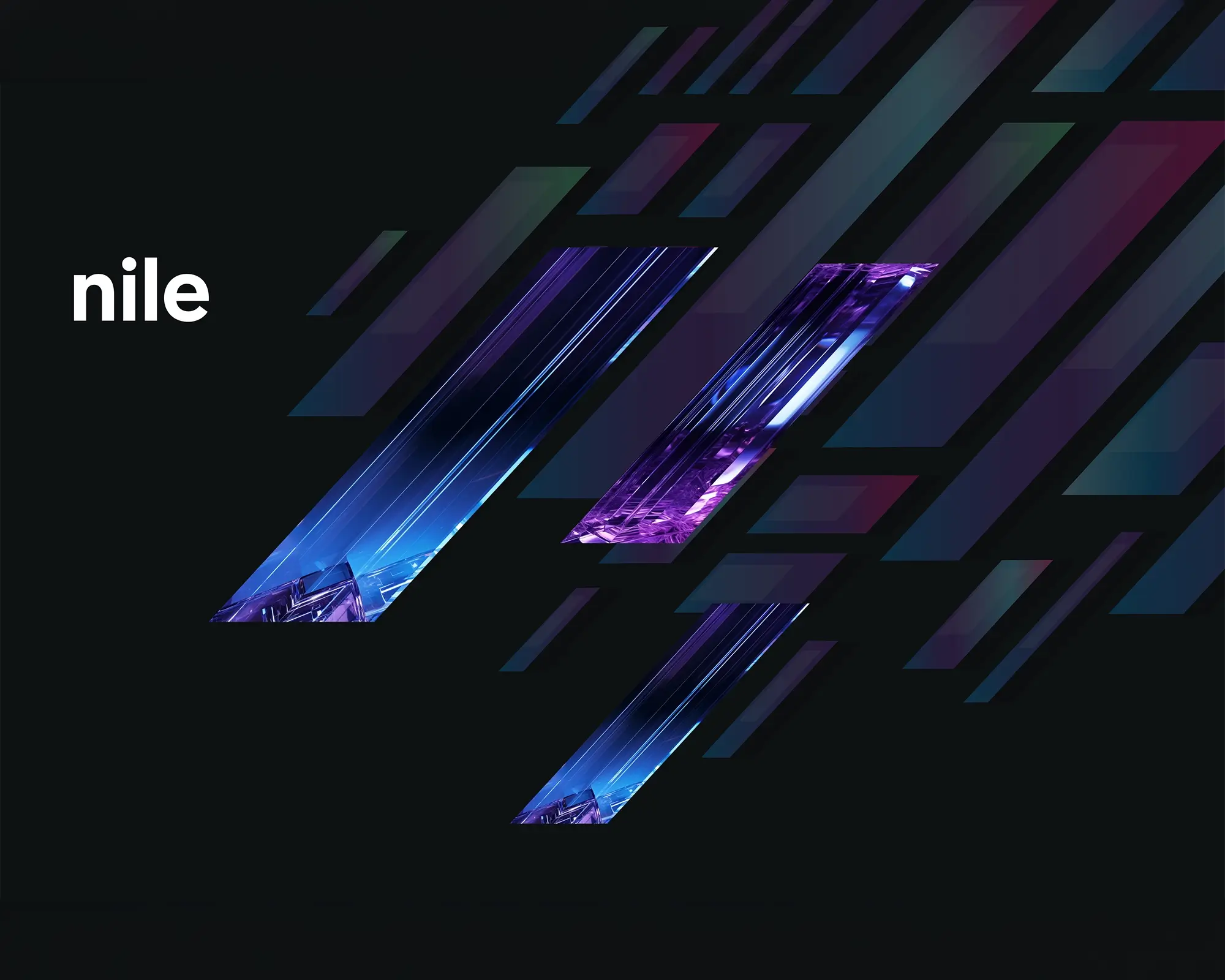 Abstract neon geometric shapes on a dark background with “nile” branding, conveying a futuristic tech aesthetic.