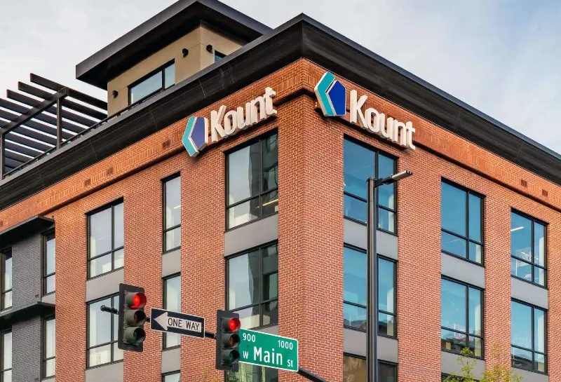 Kount office building exterior with company logo signage