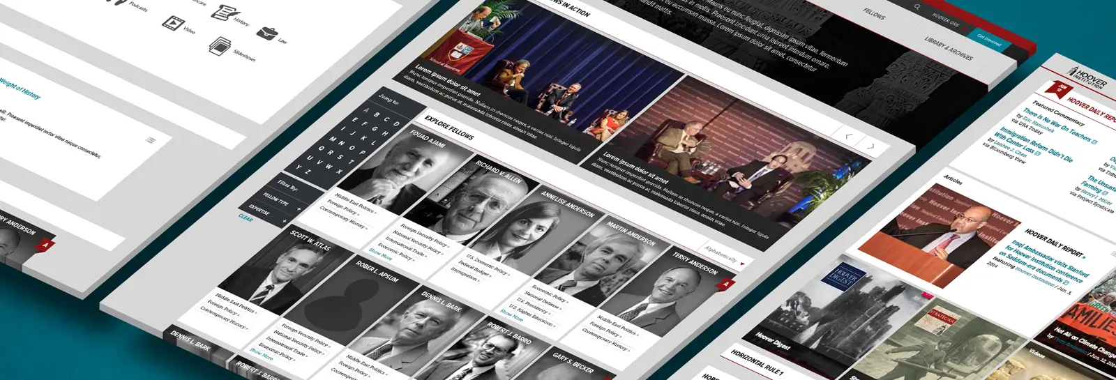 Interactive dashboard with fellow profiles, events, articles, and news content.