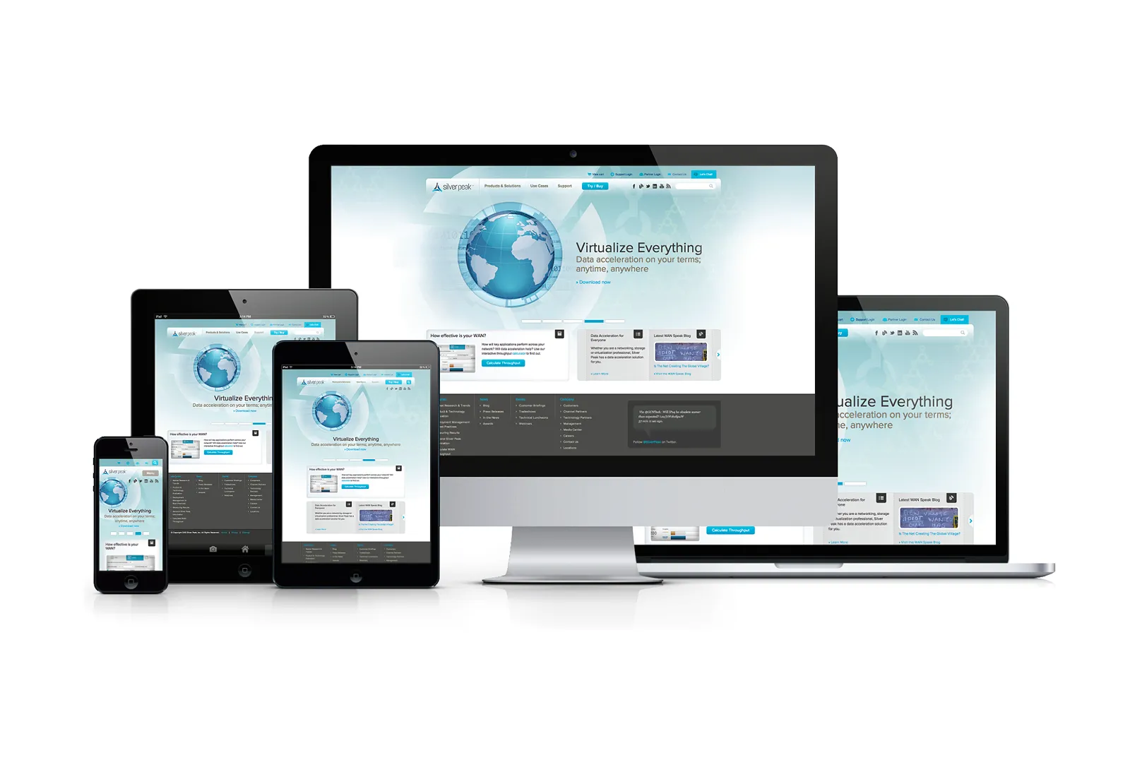 Silver Peak website displayed across desktop, laptop, tablet, and mobile devices in a responsive layout.